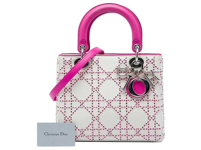 Borsa Lady Dior Medium in pelle d'agnello cannage rosa - vista 6