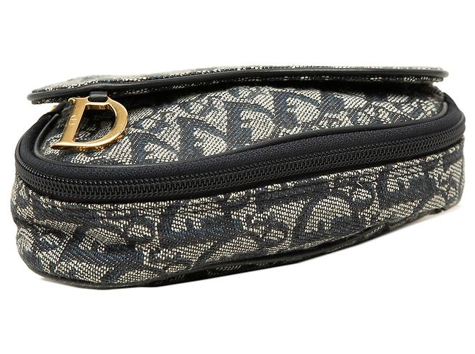 Pouch Saddle Diorissimo in tela blu Dior - vista 3