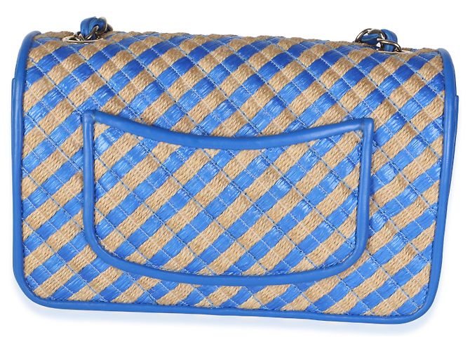 Borsa Chanel Blue Raffia Jute Striped Small Urban Jungle Single Flap Bag - vista 2