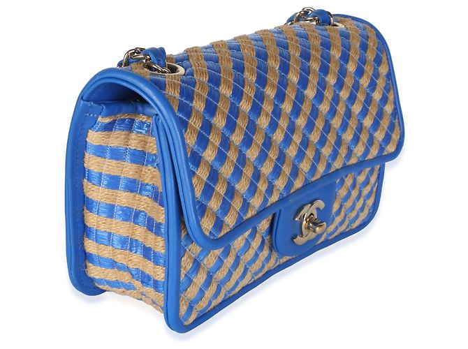 Borsa Chanel Blue Raffia Jute Striped Small Urban Jungle Single Flap Bag - vista 4