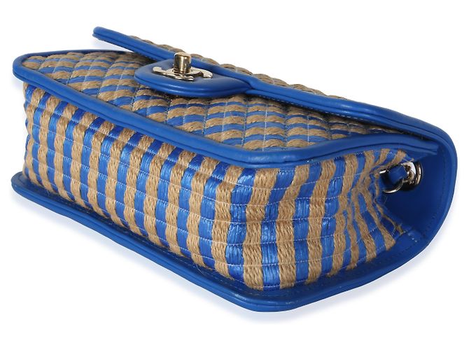 Borsa Chanel Blue Raffia Jute Striped Small Urban Jungle Single Flap Bag - vista 6