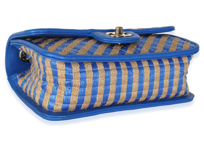 Borsa Chanel Blue Raffia Jute Striped Small Urban Jungle Single Flap Bag - vista 7