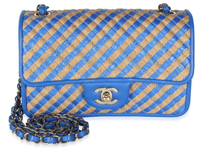 Borsa Chanel Blue Raffia Jute Striped Small Urban Jungle Single Flap Bag - vista 8