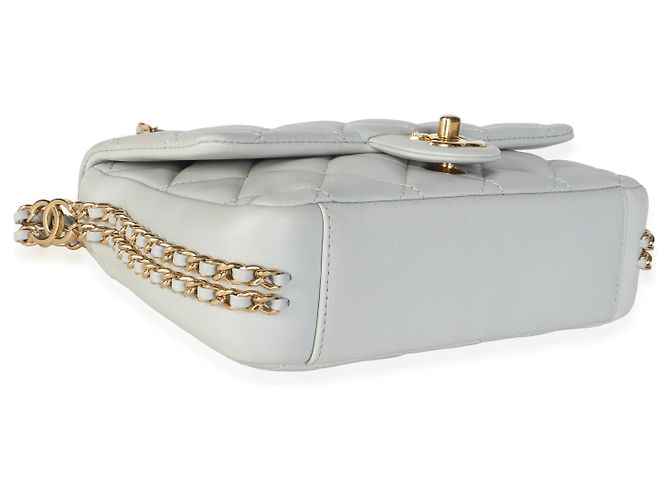 Bolsa Chanel CC You Mini Flap em pele de cordeiro acolchoada Dusty Blue - vista 7