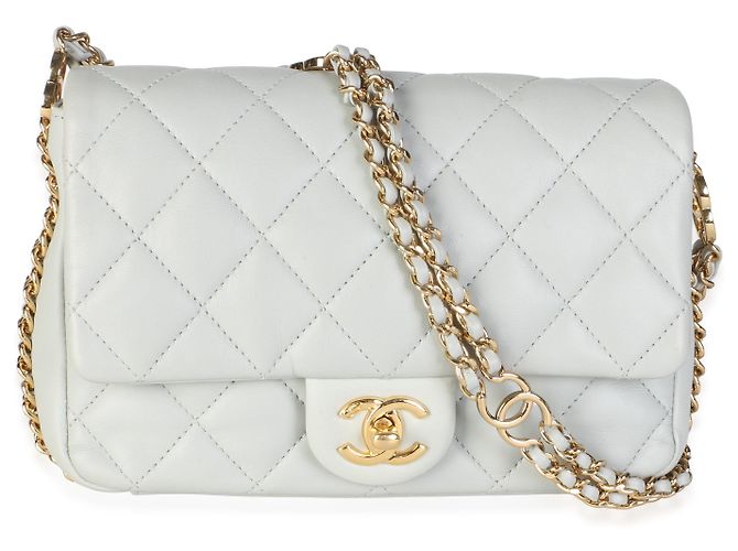 Bolsa Chanel CC You Mini Flap em pele de cordeiro acolchoada Dusty Blue - vista 8