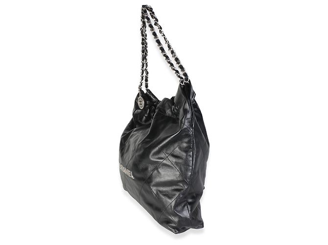 Chanel 22 Hobo in vitello lucido matelassé nero - vista 3