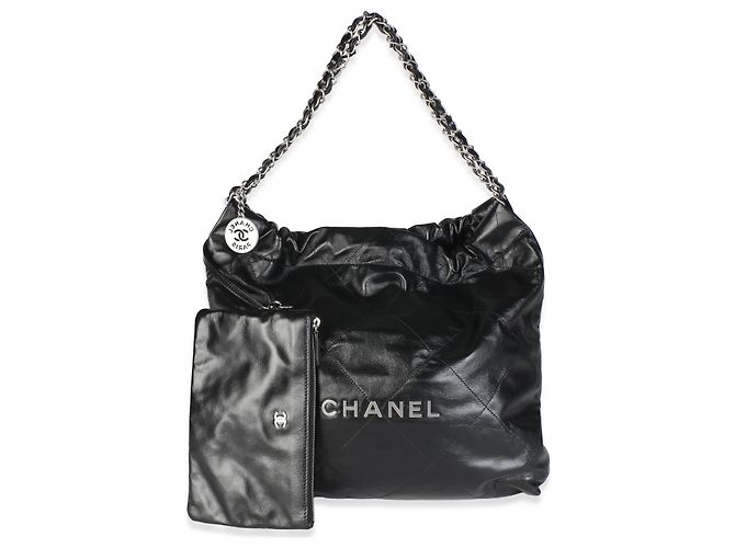 Chanel 22 Hobo in vitello lucido matelassé nero - vista 8