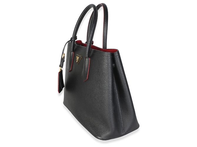 Sac Double Moyen Prada en Saffiano Noir - vue 3