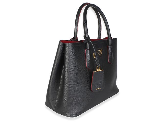Sac Double Moyen Prada en Saffiano Noir - vue 4