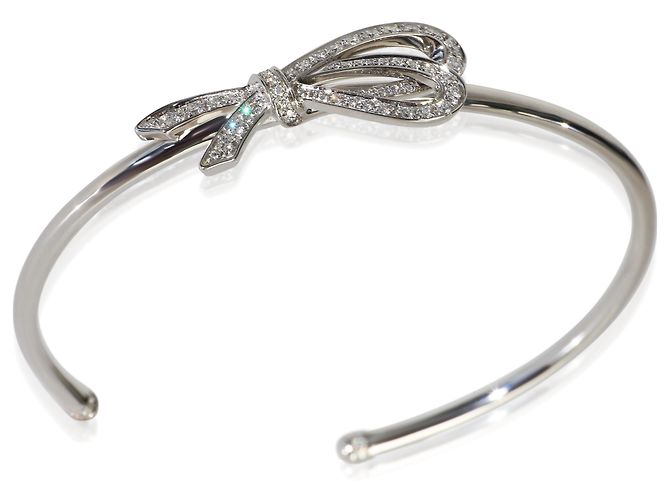 Bracciale rigido Tiffany & Co. in oro bianco e diamanti a forma di fiocco - vista 2