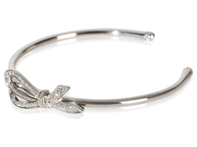 Bracciale rigido Tiffany & Co. in oro bianco e diamanti a forma di fiocco - vista 3