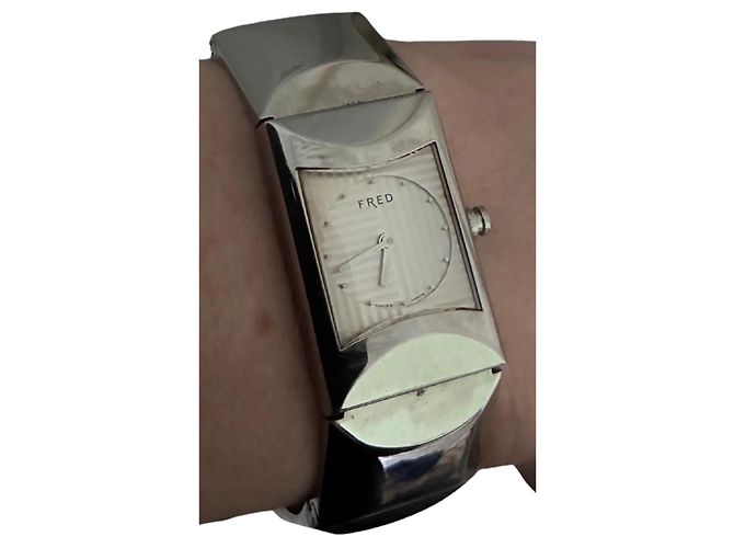 Montre FRED Paris Rectangulaire en Métal Argenté - vue 2
