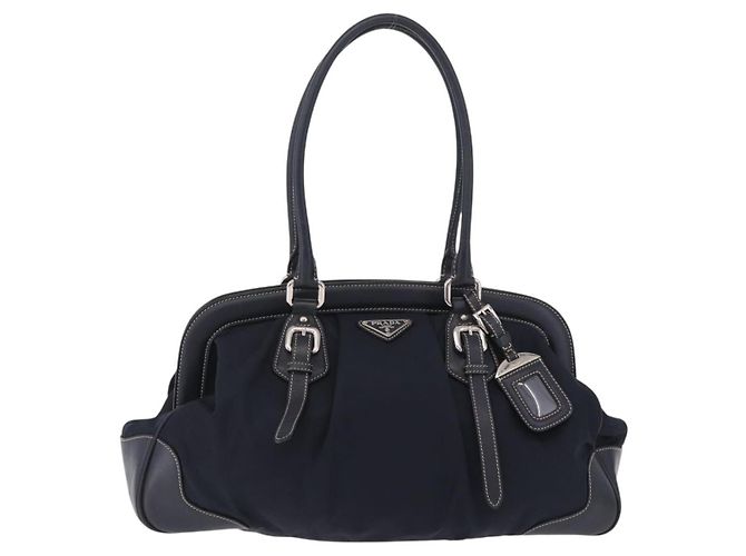 PRADA Boston Bag Nylon Navy Silver Auth ki6952V - Jerrillo - vista 2