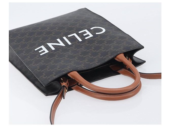 Céline CELINE Triomphe Tote Bag PVC Leather 2way Black Gold Auth mr3126V - Jerrillo - vista 6
