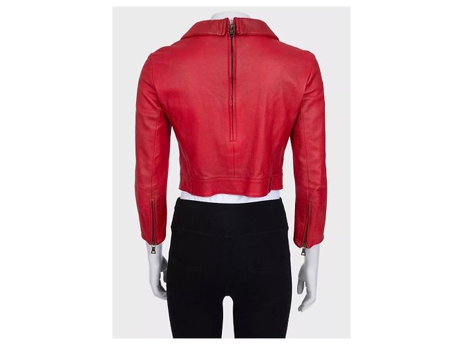Giacca cropped Prada in pelle d'agnello rossa con hardware dorato Taglia 42 Usata - vista 3