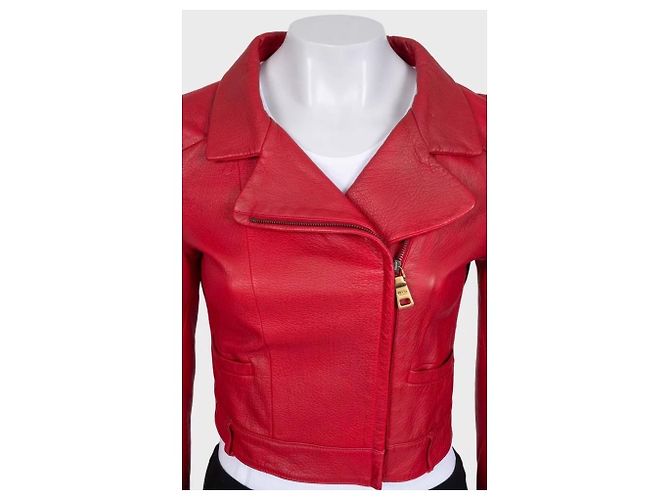 Giacca cropped Prada in pelle d'agnello rossa con hardware dorato Taglia 42 Usata - vista 4
