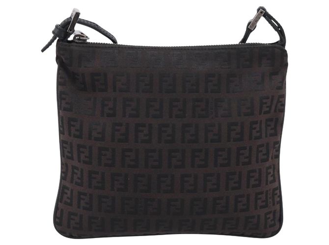FENDI Zucchino Canvas Shoulder Bag Dark Brown Silver Auth mr3155 - Jerrillo - vista 2