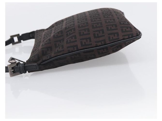 FENDI Zucchino Canvas Shoulder Bag Dark Brown Silver Auth mr3155 - Jerrillo - vista 4