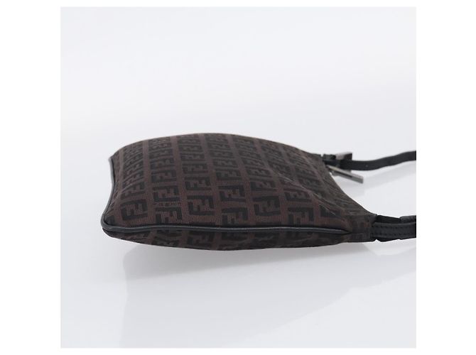 FENDI Zucchino Canvas Shoulder Bag Dark Brown Silver Auth mr3155 - Jerrillo - vista 5