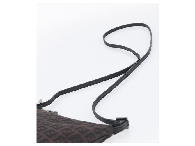 FENDI Zucchino Canvas Shoulder Bag Dark Brown Silver Auth mr3155 - Jerrillo - vista 8