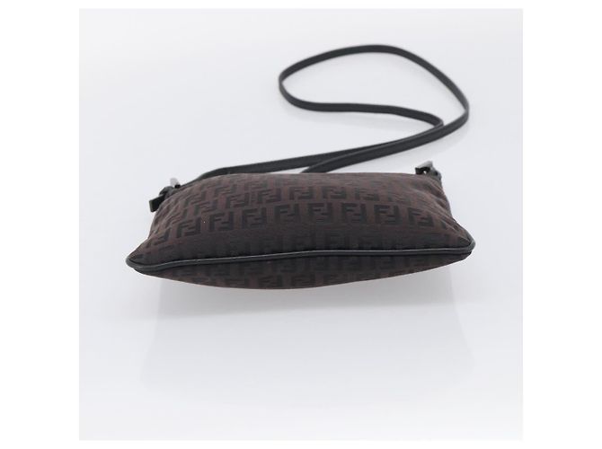 FENDI Zucchino Canvas Shoulder Bag Dark Brown Silver Auth mr3155 - Jerrillo - vista 9