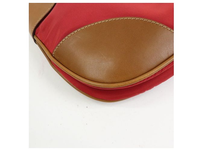 Borsa a tracolla in nylon e pelle con logo triangolare PRADA Rosso Beige Marrone - vista 11
