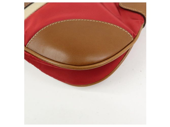 Borsa a tracolla in nylon e pelle con logo triangolare PRADA Rosso Beige Marrone - vista 12