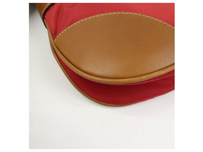 Borsa a tracolla in nylon e pelle con logo triangolare PRADA Rosso Beige Marrone - vista 13