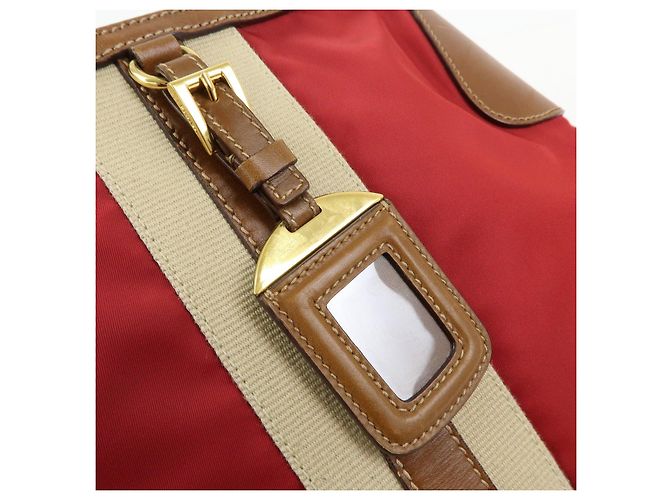 Borsa a tracolla in nylon e pelle con logo triangolare PRADA Rosso Beige Marrone - vista 17