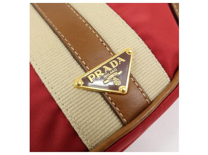 Borsa a tracolla in nylon e pelle con logo triangolare PRADA Rosso Beige Marrone - vista 18