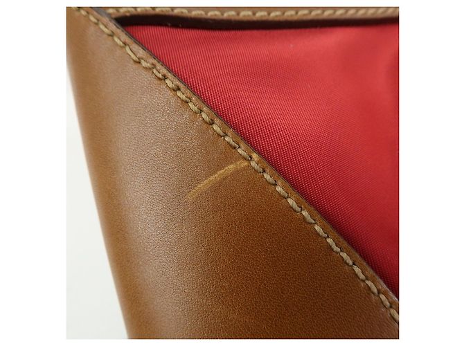 Borsa a tracolla in nylon e pelle con logo triangolare PRADA Rosso Beige Marrone - vista 19