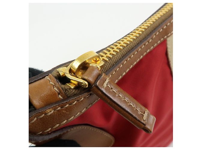 Borsa a tracolla in nylon e pelle con logo triangolare PRADA Rosso Beige Marrone - vista 21