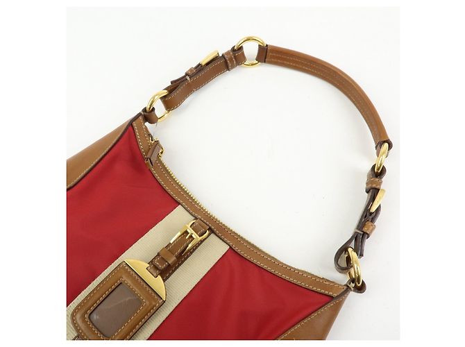 Borsa a tracolla in nylon e pelle con logo triangolare PRADA Rosso Beige Marrone - vista 6