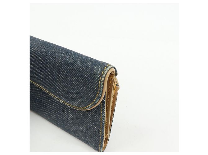 Cartera larga bi-fold Christian Dior Saddle de denim y cuero Azul - vista 10