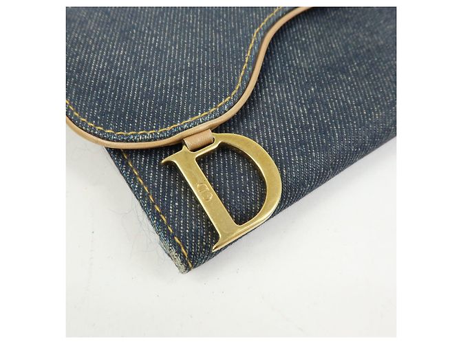 Cartera larga bi-fold Christian Dior Saddle de denim y cuero Azul - vista 12