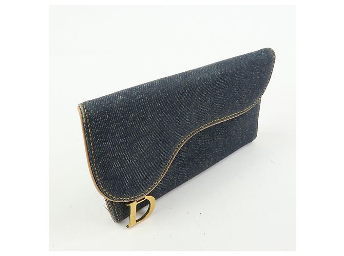 Cartera larga bi-fold Christian Dior Saddle de denim y cuero Azul - vista 4