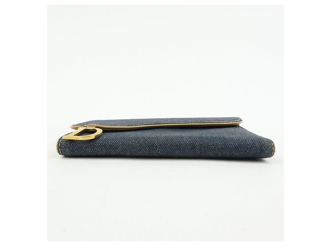 Cartera larga bi-fold Christian Dior Saddle de denim y cuero Azul - vista 5