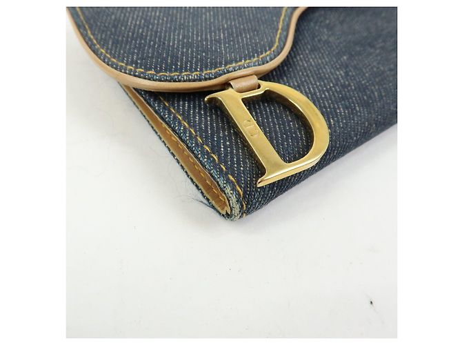 Cartera larga bi-fold Christian Dior Saddle de denim y cuero Azul - vista 6