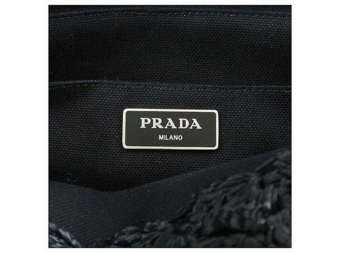PRADA Borsa Tote 2Way in Raffia con Logo Triangolare Beige Arancione Nero 1BG889 - vista 23