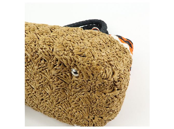 PRADA Borsa Tote 2Way in Raffia con Logo Triangolare Beige Arancione Nero 1BG889 - vista 9