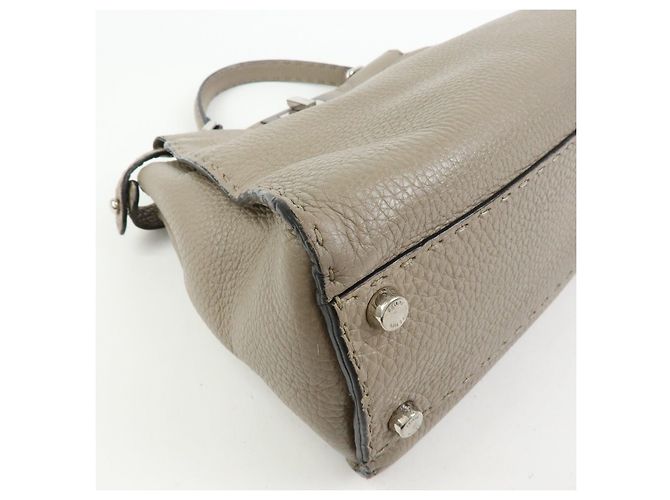 FENDI Peekaboo Medium Borsa 2Way in Pelle Borsa a Mano e a Spalla Greige 8BN290 - vista 11