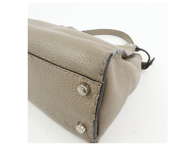 FENDI Peekaboo Medium Borsa 2Way in Pelle Borsa a Mano e a Spalla Greige 8BN290 - vista 14