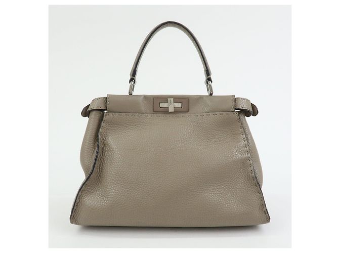 FENDI Peekaboo Medium Borsa 2Way in Pelle Borsa a Mano e a Spalla Greige 8BN290 - vista 2