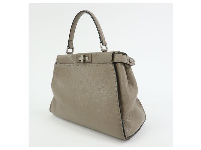 FENDI Peekaboo Medium Borsa 2Way in Pelle Borsa a Mano e a Spalla Greige 8BN290 - vista 3