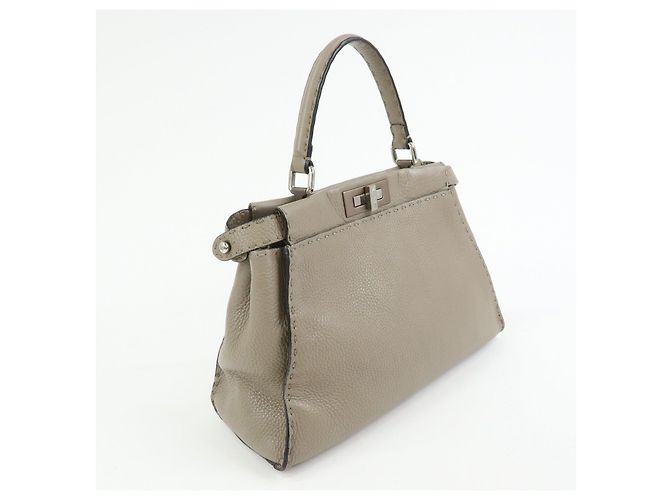 FENDI Peekaboo Medium Borsa 2Way in Pelle Borsa a Mano e a Spalla Greige 8BN290 - vista 4