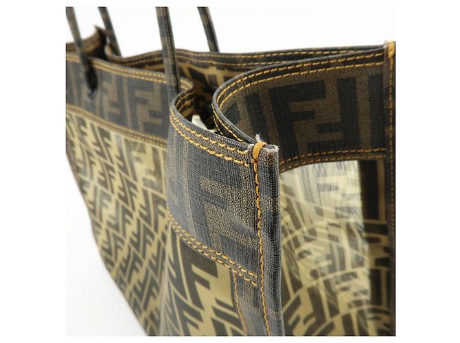 FENDI Zucca PVC Mesh Leather Tote Bag Shoulder Bag Brown Black 8BH183 - vista 18