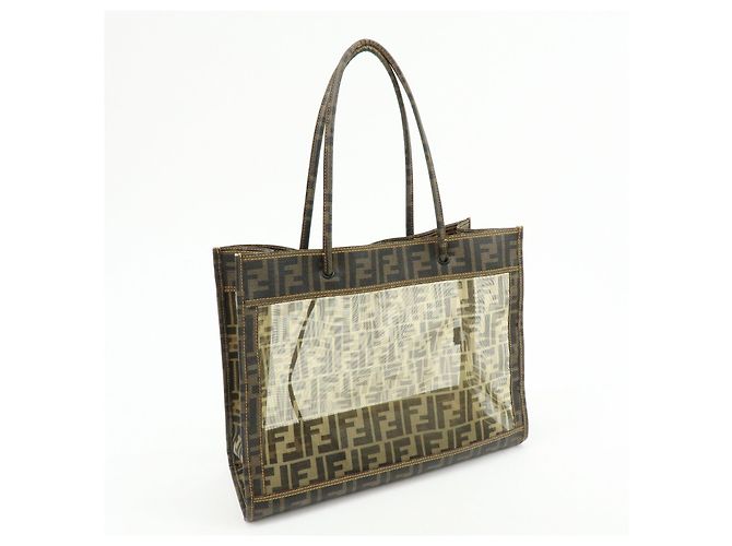 FENDI Zucca PVC Mesh Leather Tote Bag Shoulder Bag Brown Black 8BH183 - vista 4