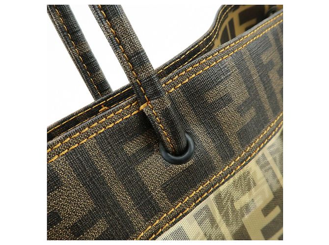 FENDI Zucca PVC Mesh Leather Tote Bag Shoulder Bag Brown Black 8BH183 - vista 9