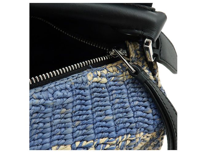 Borsa LOEWE Puzzle Small Paulas Ibiza in pelle e rafia, borsa a mano 2Way, Blu - vista 10