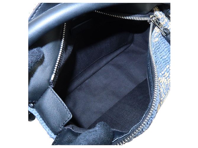 Borsa LOEWE Puzzle Small Paulas Ibiza in pelle e rafia, borsa a mano 2Way, Blu - vista 11